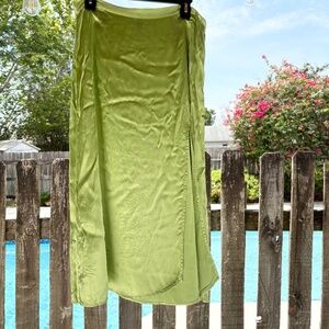 H&M Softly Draped Satin Slip Midi Skirt Sz12 Lime-Green